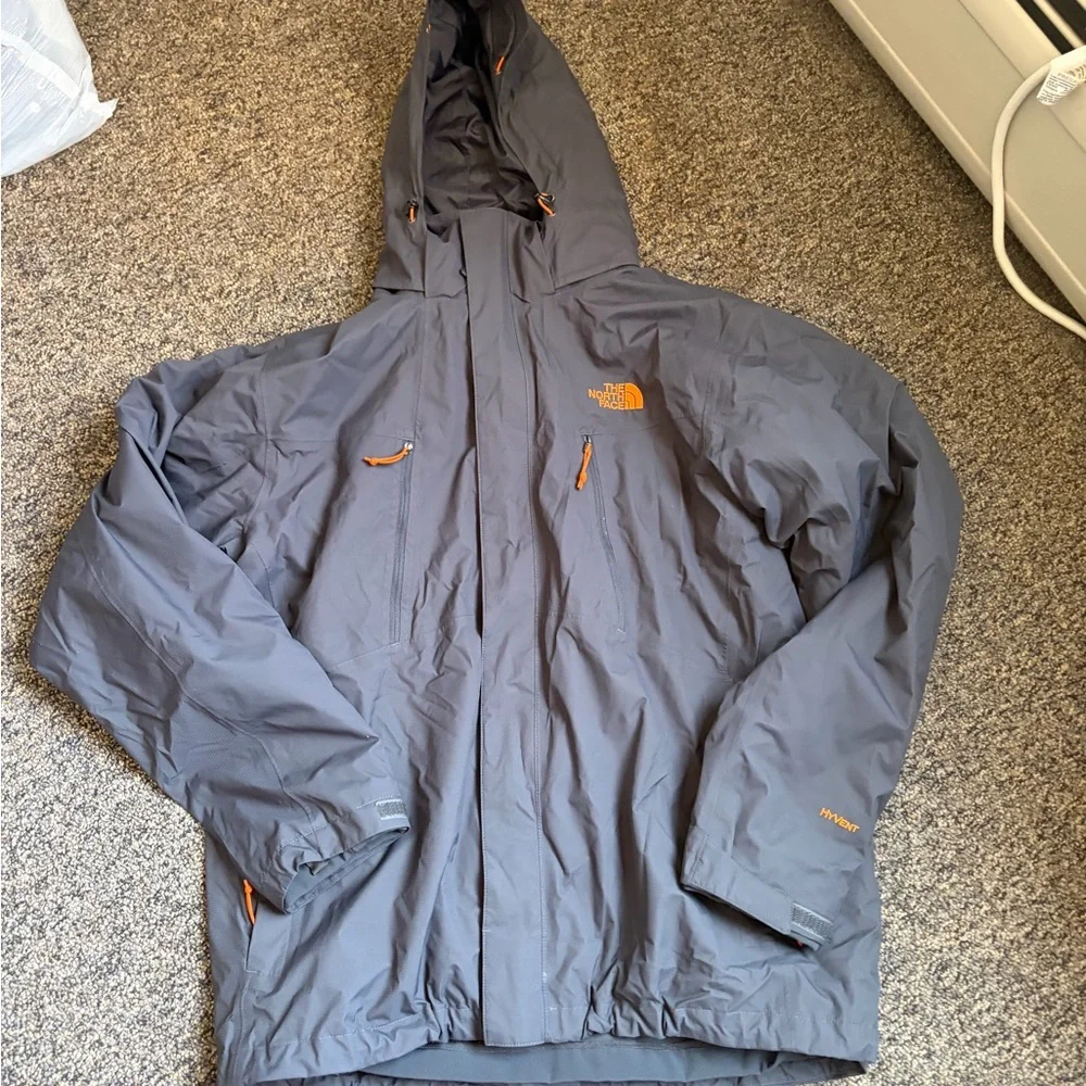 The North Face Men's Hooded Jacket - Charcoal with Orange Accents
